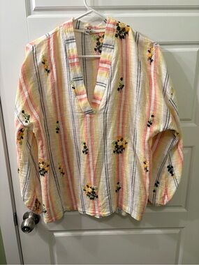 ivy jane Striped Embroidered‎ V-Neck Tunic with embroidered flowers.
